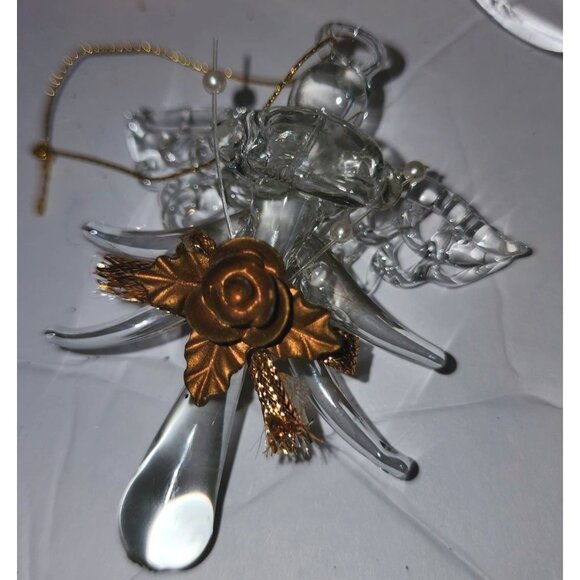 Set Of 8 Handcrafted Glass Christmas Ornaments - Reindeer Angels Heart & Gold Wi - Picture 2 of 12